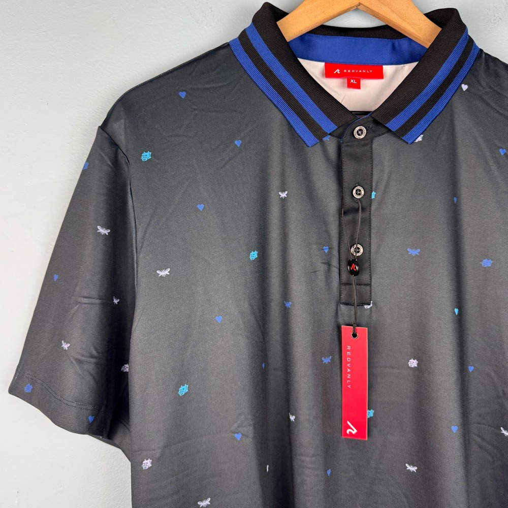 NEW Redvanly Men's XL Langham Polo Shirt Athletic Tuxedo Print Golf Stretch‎